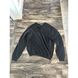 Brooks Brothers Sweater Merino Wool Mens XL Black Knit‎ Brooks Preppy V Neck 492